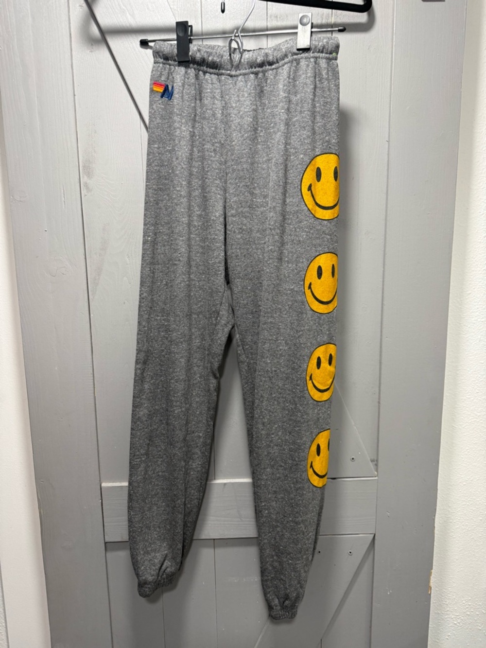 Aviator Nation Gray Sweatpants with Yellow Smiley Faces